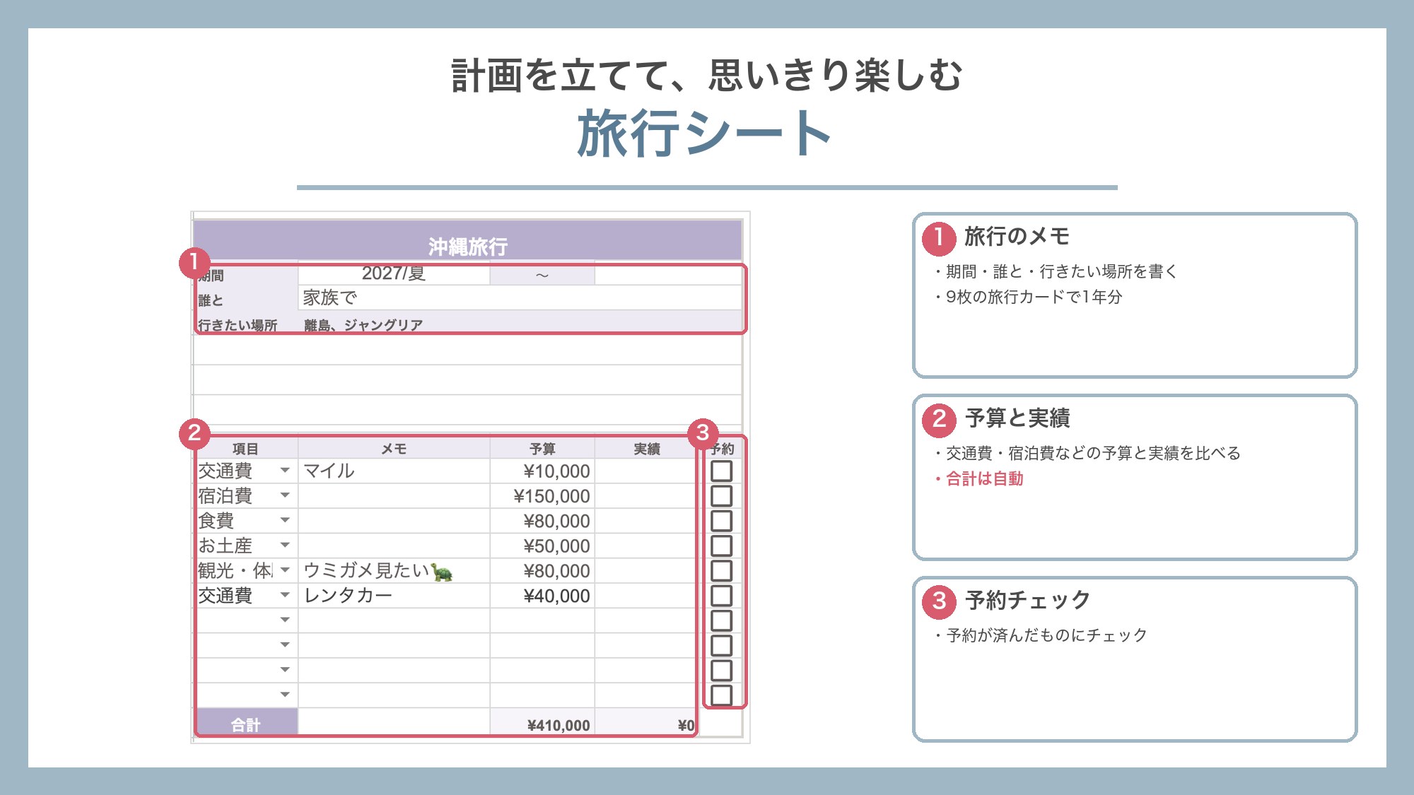 旅行シート｜計画を立てて、思いきり楽しむ