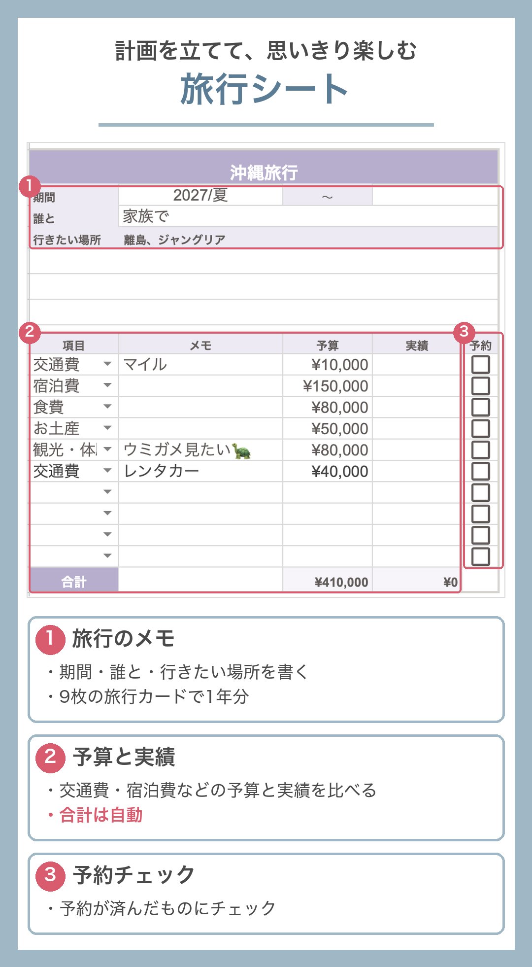 旅行シート｜計画を立てて、思いきり楽しむ